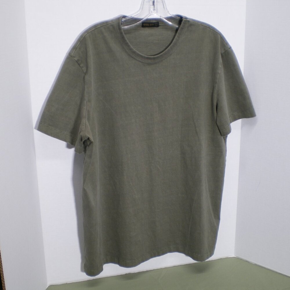 Steel City Olive Green Crew Neck Tee Shirt, Size Large